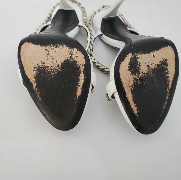 37.5 White Patent Leather Chain Link Mule Stiletto - Picture 5 of 8